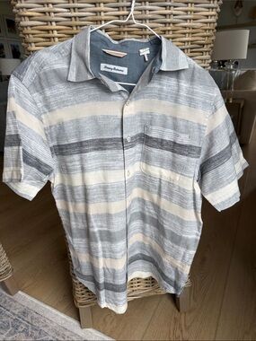 Tommy Bahama Short-Sleeve Striped Button-Down Shirt - Gray & Cream